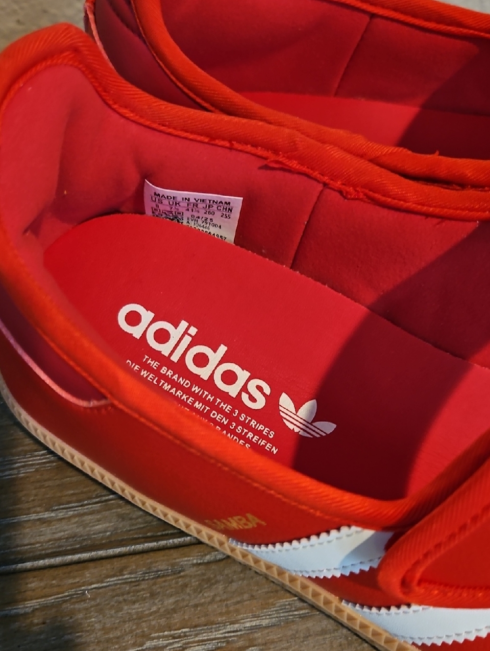 adidas Red Mary Jane Sneakers with White Stripes and Gum Sole - Picture 4 of 7